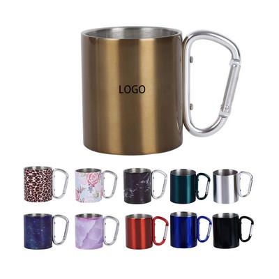 7.5 oz Stainless Steel Coffee Mugs w/ Custom Logo & Carabiner
