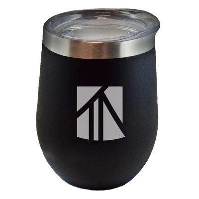 Calico 12oz stemless vacuum insulated steel cup, matte black w/clear lid