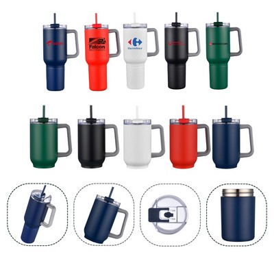21oz S/S Travel mug with handle and straw, 12oz bottom screw off use for a can cooler