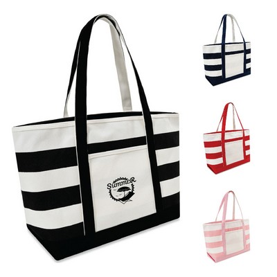 Nautical Zip-Top Tote with Front Pocket